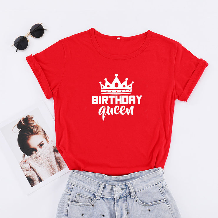 Women Queen Letter Print Short Sleeve T Shirt Cotton Causal Graphic Tee Shirts Girls Birthday Party Oversized Tee