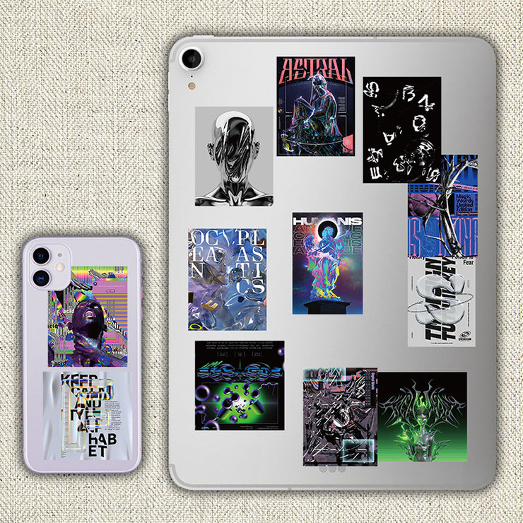 Harajuku Tech Acid Design Poster Sticker