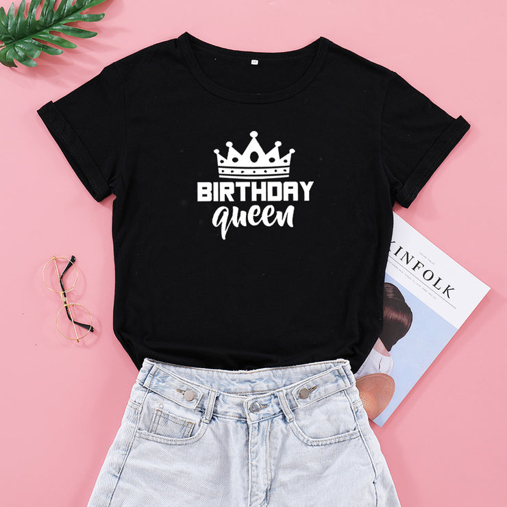 Women Queen Letter Print Short Sleeve T Shirt Cotton Causal Graphic Tee Shirts Girls Birthday Party Oversized Tee